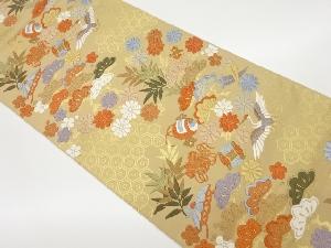 唐織草花に鶴・宝尽くし・亀甲模様織出し袋帯